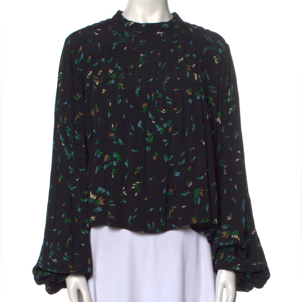 GANNI Floral Print Mock Neck Blouse size medium (38)